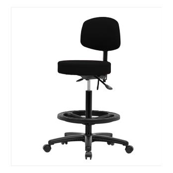Fabric High Bench Height Stools with Backs and Black Nylon Bases