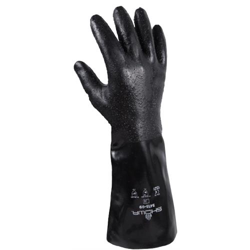 Showa Chemical Resistant Gloves: Large, 14 Mil Thick, Neoprene-Coated, Neoprene, Supported - Black, 14' OAL, Rough, ANSI Cut 0, ANSI Abrasion 3 3415-10
