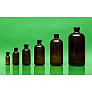 Certified, Clean 32 oz Amber Glass Boston Round Bottles, PTFE