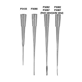 Microcapillary Pipet Tips, Round Orifice, 83mm x 0.5mm diam. (Fits 0.7mm openings), Rack of 200, sterile