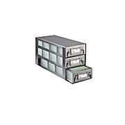 Upright Freezer Drawer Rack for 96 Deep Well Plates, 3 Drawers (4 Compartments per Drawer) Capacity 12 plates, 14 1/2 x 6 1/16 x 5 7/16" (L x H x W)