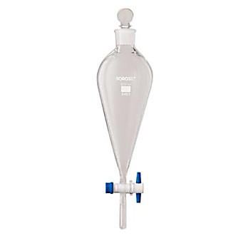 Borosil® Squibb Pear-Shaped Glass Separatory Funnels