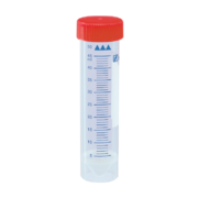 Freestanding 50 mL Polypropylene Conical Bottom Tubes with Red Flat Caps (25/Bag)