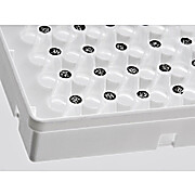 Individual Access 96 Well Skirted Flat Bottom PCR Plate, clear PP wells, white PC frame, individually removable wells, 2D coded, low profile, cut corner H1, 50 plates per case