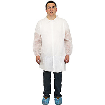 White Polypropylene Economy Lab Coats, No Pockets