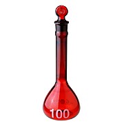 Flasks, Volumetric, Red Stained, Class A, Wide Mouths, Heavy Duty, Heavy Wall, Large Numbers, Flat Bottoms, Glass Stoppers