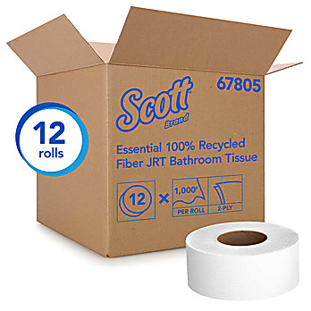 Scott® Essential 100% Recycled Fiber Jumbo Roll Bathroom Tissue (67805) 1000 Feet/Roll, 12 Rolls/Case