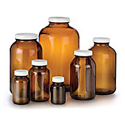 Fisherbrand Amber Wide Mouth Straight Sided Glass Jars with White  Polypropylene Caps