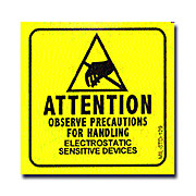 ESD Attention Labels, Mil Standard 129,  2" x 2", Tamper Evident