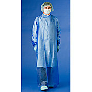 Coat Apron, Vinyl, Blue, 6 mil, Plain Edge, Closed Back, Full Length, Elastic Cuff, Individually Bagged, Medium