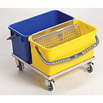 Slim "T" Double Bucket Stainless Steel Trolley Mopping Cart System