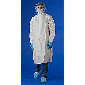 Cleanroom Frocks, Microporous, Disposable, Elastic Wrists and Mandarin Collar, White