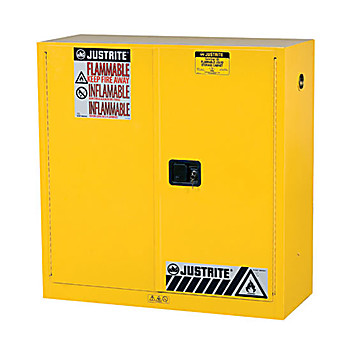 Sure-Grip EX Flammable Safety Cabinet, 43" W x 44" H x 18" D, Yellow, Capacity: 30 gal., 1 Shelf, 2 Manual Close Doors