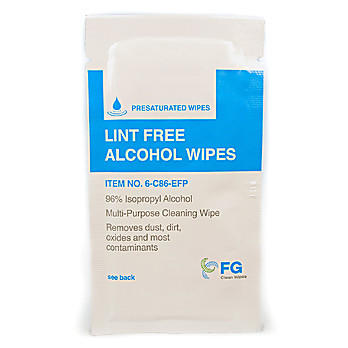8" x 6" Lint Free Alcohol Wipes - 96% IPA Individually Wrapped Sachets