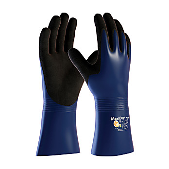 MaxiDry Plus Nitrile Coated Gloves - Nylon/Lycra Liner - Non-Slip Grip Palm & Fingers, XL, Black & Blue, 12pr/pk.