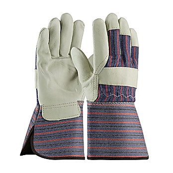 Gloves, Regular Grade Top Grain Cowhide Leather Palm Glove with Fabric Back - Gauntlet Cuff, 1/dz 6dz/cs