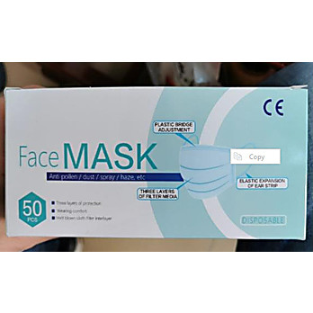 Facemask, Earloop 3-Ply ASTM Level 1, Light Blue