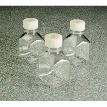 Square PETG Media Bottles with Septum Closure: Sterile, Shrink-Wrapped Trays