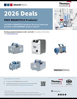 Get $500 in BRANDTECH products (list price) when you purchase a VACUUBRAND® pump or system