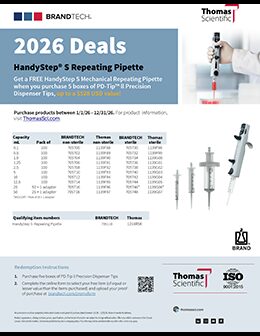 Get a FREE HandyStep S Mechanical Repeating Pipette when you purchase 5 boxes of PD-Tip™ ll Precision Dispenser Tips, up to a $528 USD value!