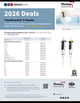 Get a FREE Pipette when you purchase 3 Transferpette S single channel pipettes, up to a $400 USD value!