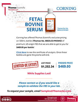 Corning Fetal Bovine Serum - Exclusive pricing on 500mL bottles of premium, US-origin FBS