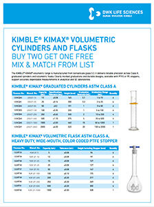 Buy Two Get One FREE KIMBLE® KIMAX® Volumetric Cylinders and Flasks