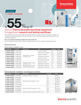 Save up to 55% on Thermo Scientific benchtop equipment to support your research and testing workflows
